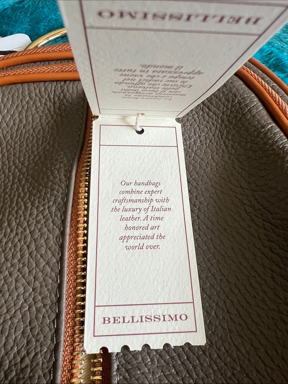 Valentina Taupe Leather Women’s Backpack with Tan Trim NWT - Picture 11 of 11